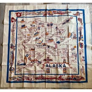Alaska Territory Cartography 1940s Unused Cactus Cloth Hand Printed New Rare